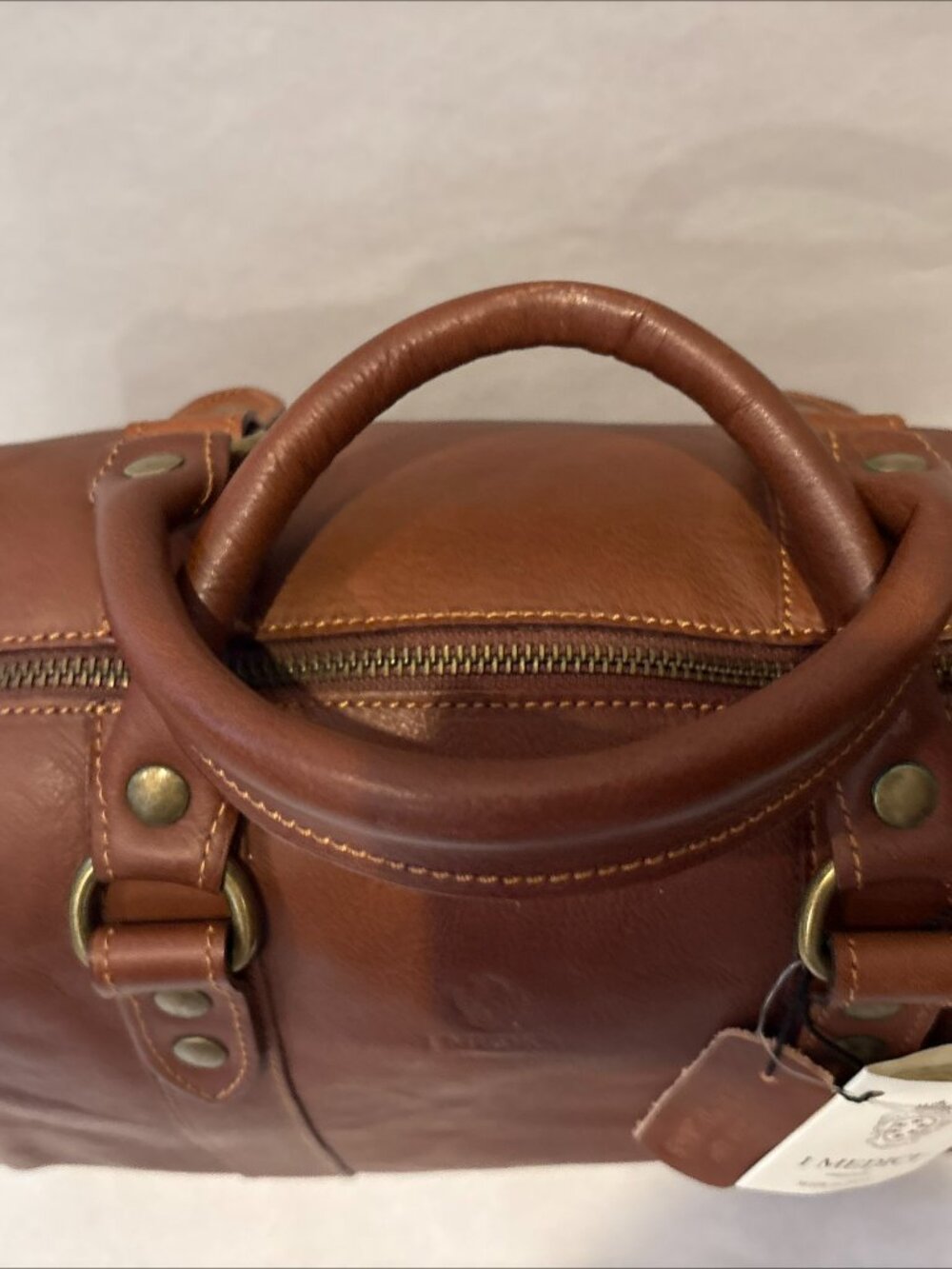 NWT I Medici Firenze Tuscan Italian Cognac Brown Leather Satchel - Picture 4 of 11